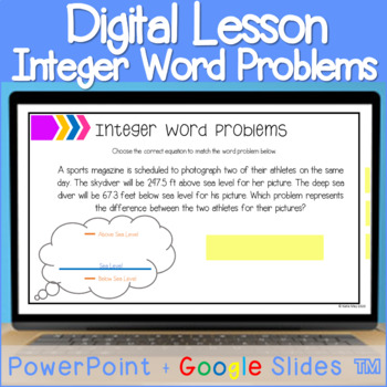 Preview of Integer Word Problems Interactive Digital Lesson Activity