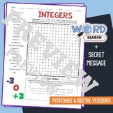 Integer Word Search Puzzle Math Activity Worksheet, Pre-Algebra