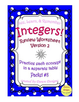 Preview of Integer Worksheet: Add, Subtract, Multiply, Divide, Order of Operations (#2)