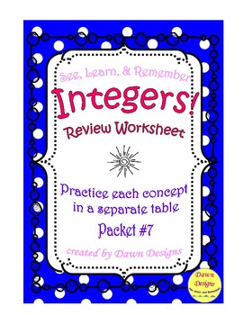 Preview of Integer Worksheet: Add, Subtract, Multiply, Divide, Order of Operations