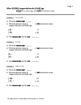Integer Worksheet: Intro to Adding Integers by Dawn Designs | TpT