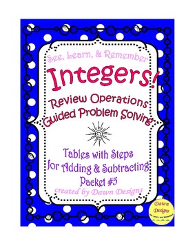 Preview of Integer Worksheet: Tables with Steps - Add, Subtract, Multiply, Divide