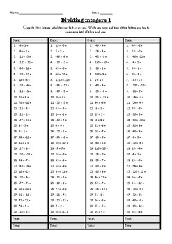 integer multiplication and division mental maths worksheets by cat mason