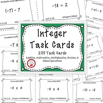 Preview of Integer Operations Adding Subtracting Multiplying Dividing Integers Task Cards