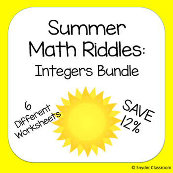 Preview of Summer Integers Math Riddles Bundle