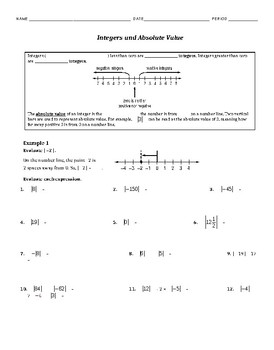 Preview of Integers & Absolute Value Guided Notes