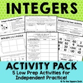 Integers Activities - Low Prep Games, Puzzles, Spinners and More