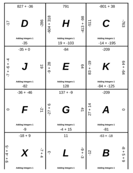 Integers - Add Subtract Multiply Divide - Matching Game by Summerking