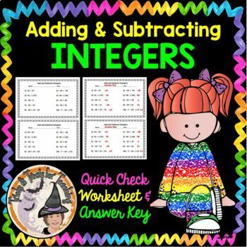 Preview of Adding and Subtracting Integers Quick Check Worksheet with Answer Key