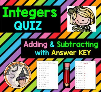 Preview of Adding and Subtracting Integers QUIZ with Answer KEY