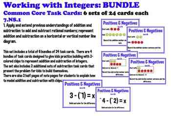 Preview of Integers Addition Subtraction Task Cards Using 2 Color Chips 6-set BUNDLE
