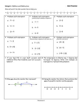 Preview of Integers: Addition and Subtraction - Tiered Skill Practice