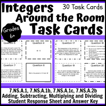 Preview of Integers Task Cards- Add, Subtract, Multiply, Divide- Positive and Negative #'s
