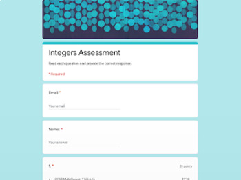 Preview of Integers Assessment Google Forms