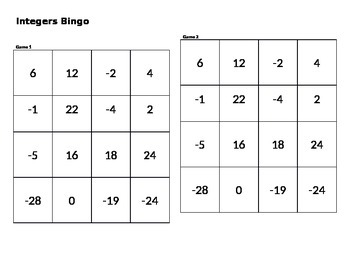 Preview of Integers Bingo