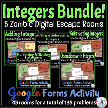 Preview of Integers Bundle Digital Math Zombie Escape Room - Google