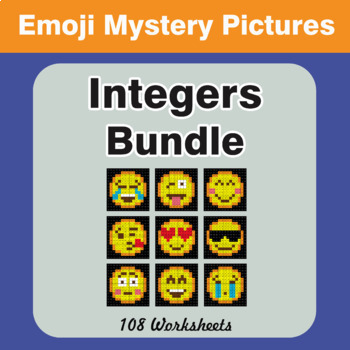 Integers - Color By Number Math EMOJI Mystery Pictures Bundle