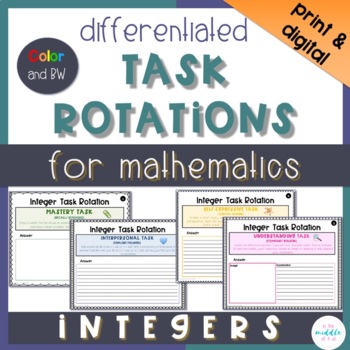 Preview of Integers Differentiated Math Tasks Distance Learning