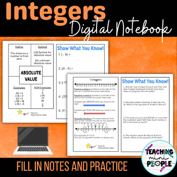 Preview of Integers Digital Notebook | Understanding Positive and Negative | 6th Grade