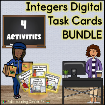 Preview of Integers Digital & Paper Task Cards Bundle