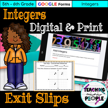 Preview of Integers Exit Slips | Positive and Negative Numbers | Absolute Value Practice