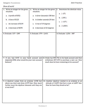 Preview of Integers: Foundations - Unit Activities