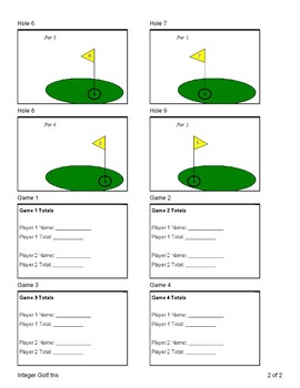 Integers (Golf Game) by 5th Column Math | Teachers Pay Teachers