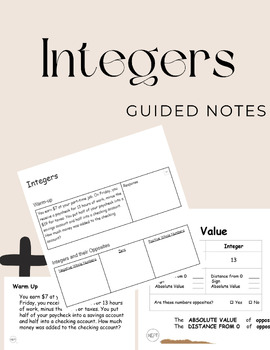 Preview of Integers Guided Notes