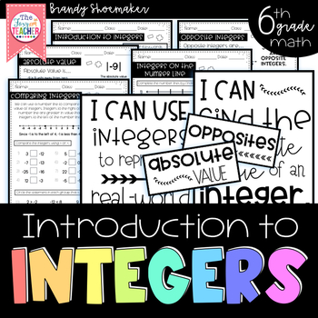 Preview of Integers Introduction Sixth Grade Math