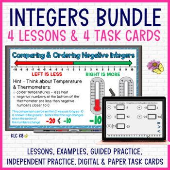Preview of Integers Lesson & Practice and Task Card BUNDLE | Digital & Paper Resources