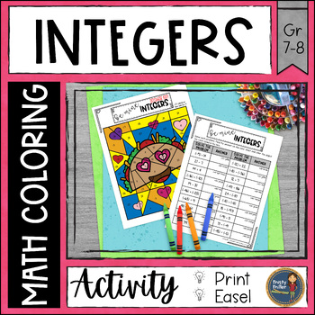 Preview of Integers Math Color by Number Valentine Taco