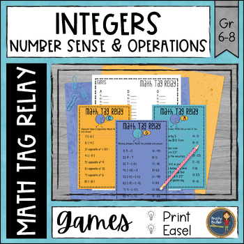 Preview of Integers Math Tag Relay Game - Absolute Value, Compare, Number Line, Operations