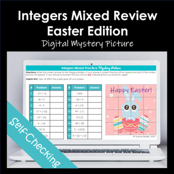 Preview of Integers Mixed Practice Digital Mystery Picture Easter Edition