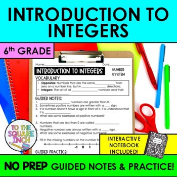 Preview of Integers Notes & Practice | Introduction to Integers for 6th Grade Math