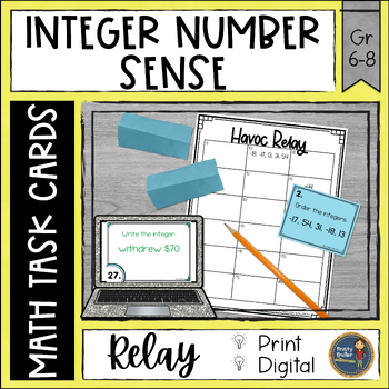 Preview of Integers Number Sense Task Cards Havoc Math Relay
