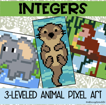 Preview of Integers/Number Systems 3-Leveled Animals Pixel Art | Middle School Math