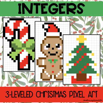 Preview of Integers/Number Systems 3-Leveled Christmas Pixel Art | Middle School Math