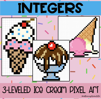 Preview of Integers/Number Systems 3-Leveled Ice Cream Pixel Art | Middle School Math