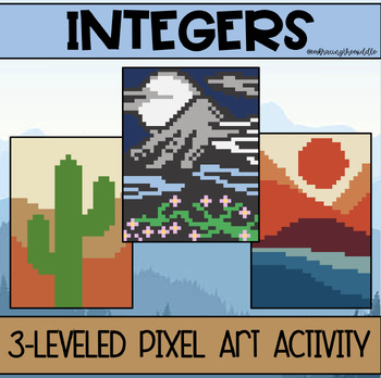 Preview of Integers/Number Systems 3-Leveled Landscape Pixel Art | Middle School Math
