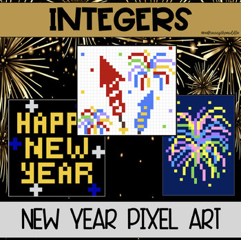 Preview of Integers/Number Systems 3-Leveled New Year's Themed Pixel Art | Math