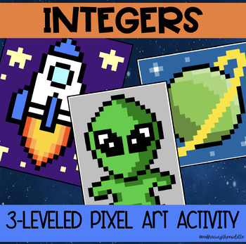 Preview of Integers/Number Systems 3-Leveled Space Pixel Art | Middle School Math