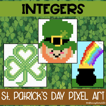 Preview of Integers/Number Systems 3-Leveled St. Patrick's Day Themed Pixel Art | 7th Grade