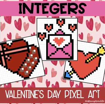 Preview of Integers 3-Leveled Valentine's Day Pixel Art | 7th Grade Math | Middle School