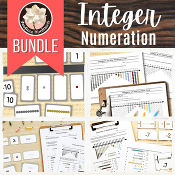 Preview of Montessori Integers Numeration BUNDLE Cards Worksheets - Negative Signed Numbers