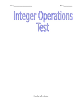Preview of Integers Operations Test