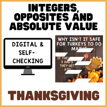 Preview of Integers Opposite Absolute Value | Thanksgiving | Math Mystery Digital Activity