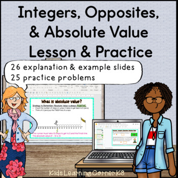 Preview of Integers, Opposites, & Absolute Value Lesson & Practice (Digital Resource & PPT)