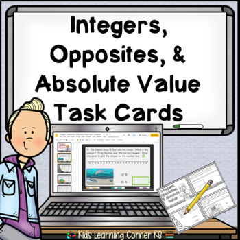 Preview of Integers, Opposites, & Absolute Value Task Cards - Digital & Paper