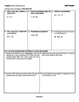 Preview of Integers: Order of Operations - Unit Activities