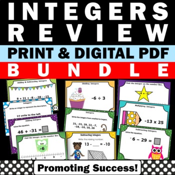 Preview of Integers Phrases Adding Subtracting Multiplying Dividing Task Cards BUNDLE Games